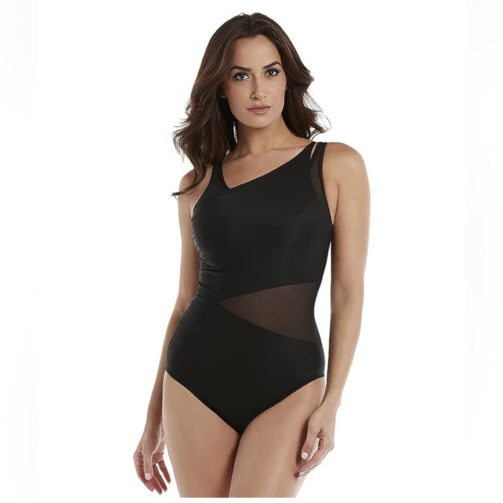 Miraclesuit Azura One Piece Underwire bra Black Mesh Swimsuit